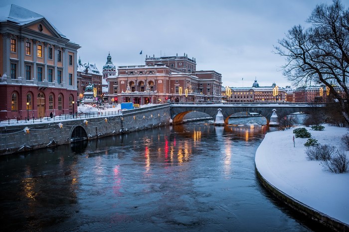 Stockholm Opera House and Bridge in Winter