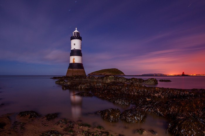 Trwyn Du Lighthouse, Lighthouses, England, Night, Hd Wallpaper 