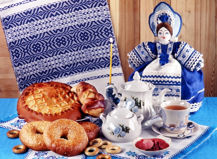 Still-life with pastries and tea set