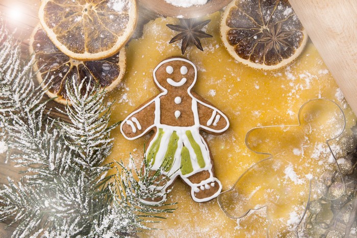 Gingerbread man cookie with Christmas decorations