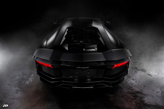Black Lamborghini Aventador from the back