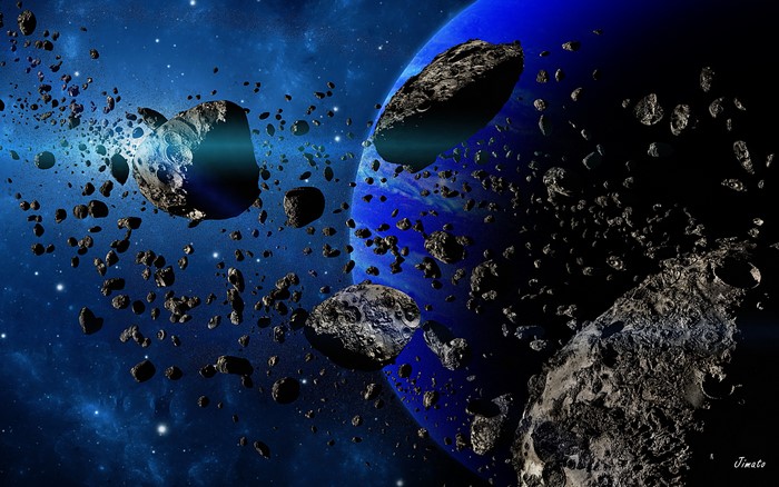 4K Asteroid Field Near Blue Planet