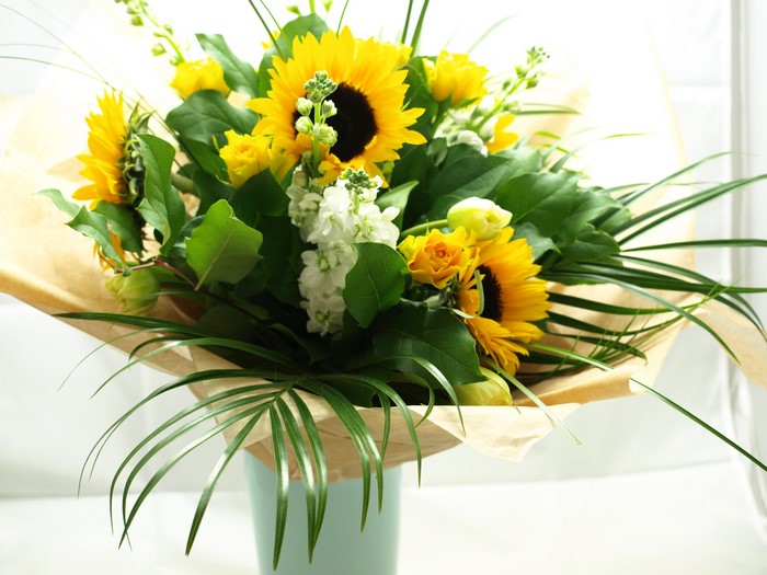 Bouquets of Sunflowers and Yellow Roses