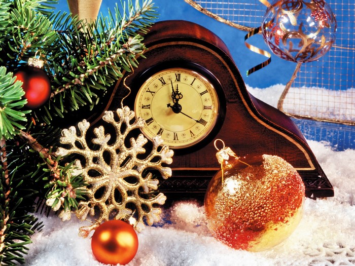 Christmas clock with ornaments and snowflake