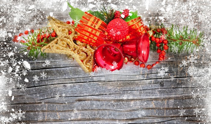 Christmas Decorations with Snowflakes on Wood