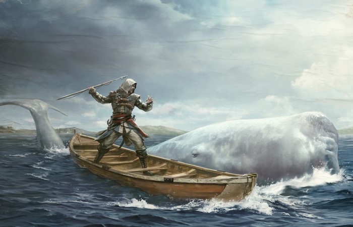 Assassin from Assassin's Creed 4 Black Flag hunting a whale