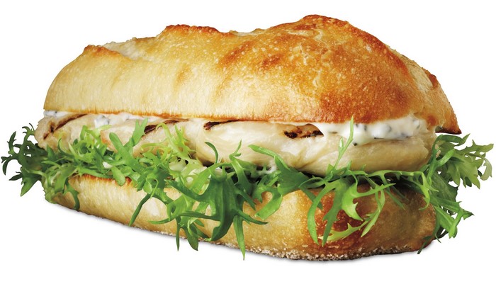 Chicken sandwich with lettuce and sauce
