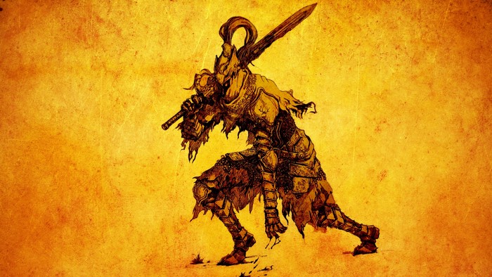 Dark Souls warrior with sword on textured background