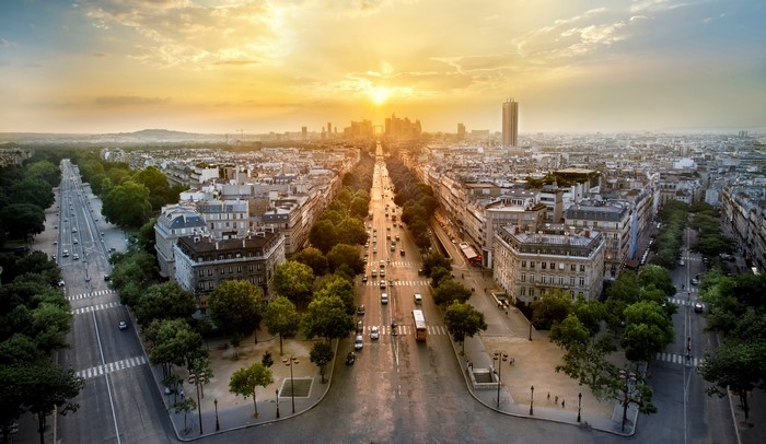 Paris, France, Street View at Sunset