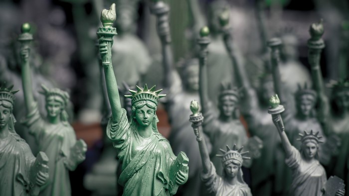 Many green Statue of Liberty souvenirs