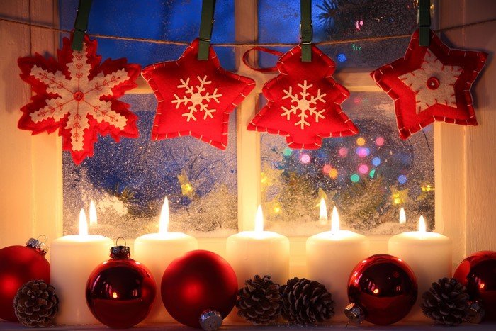 Christmas Decorations with Candles and Ornaments
