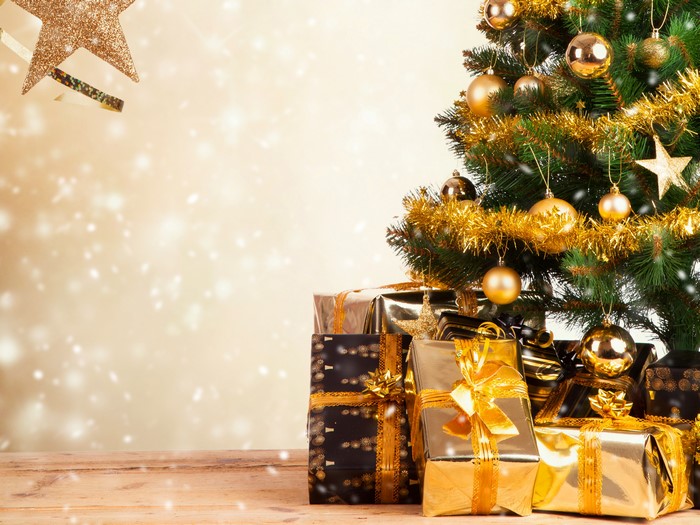 Christmas tree with gifts and ornaments
