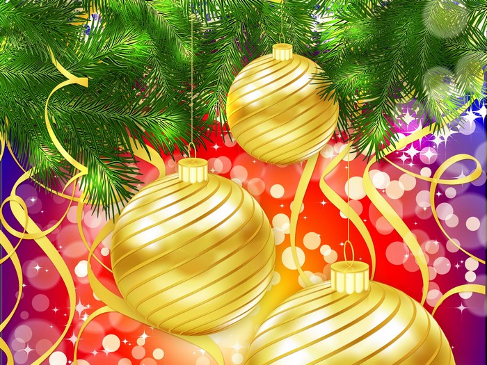 Christmas ornaments and pine branches