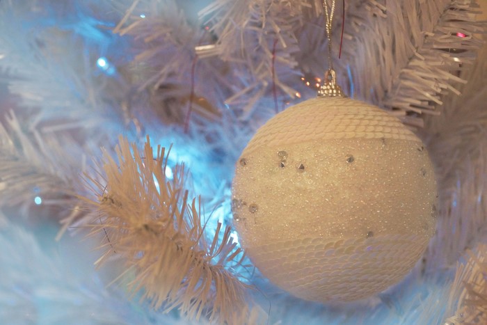 White Christmas Tree Ornament with Blue Lights