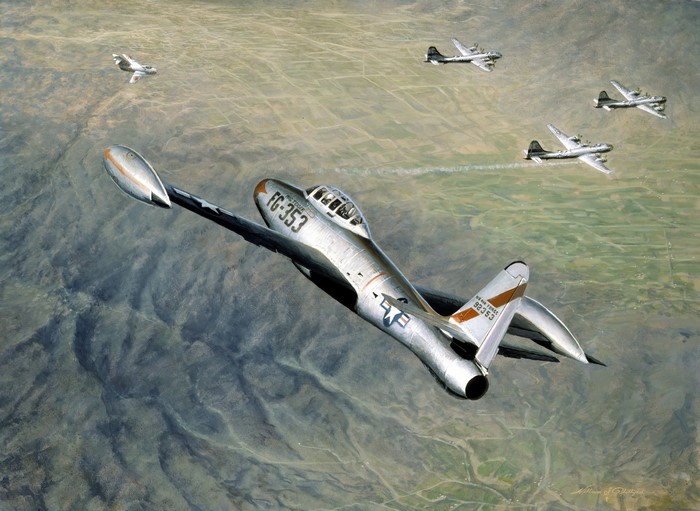 F-86 Sabre and bombers in flight