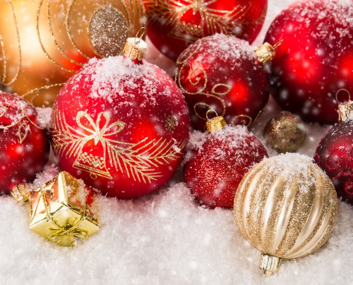 Christmas ornaments with snow
