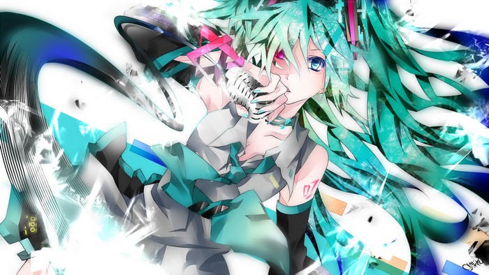 Hatsune Miku singing with microphone