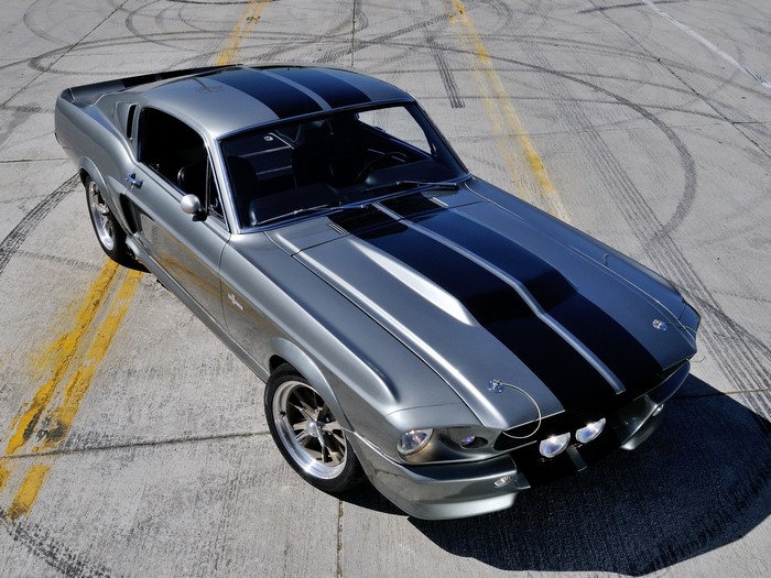 Grey Ford Mustang GT500 with Black Stripes