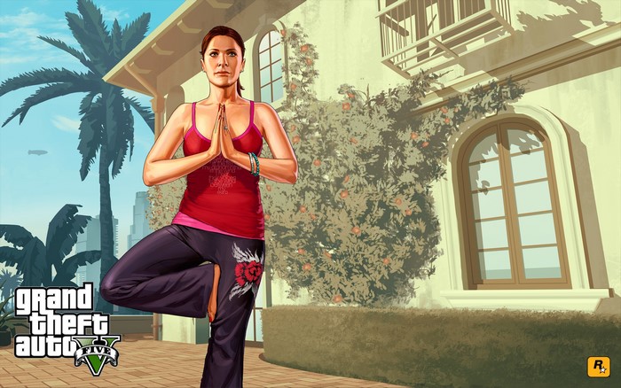 Amanda from Grand Theft Auto V doing yoga