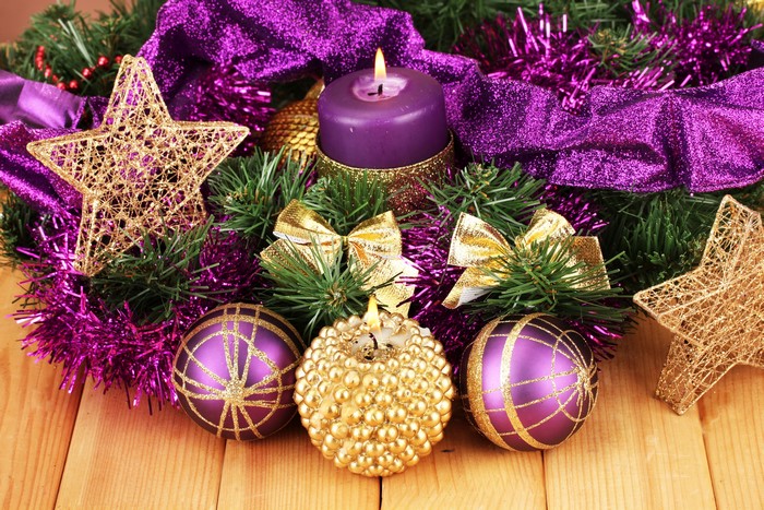 Christmas Decorations with Candles and Ornaments