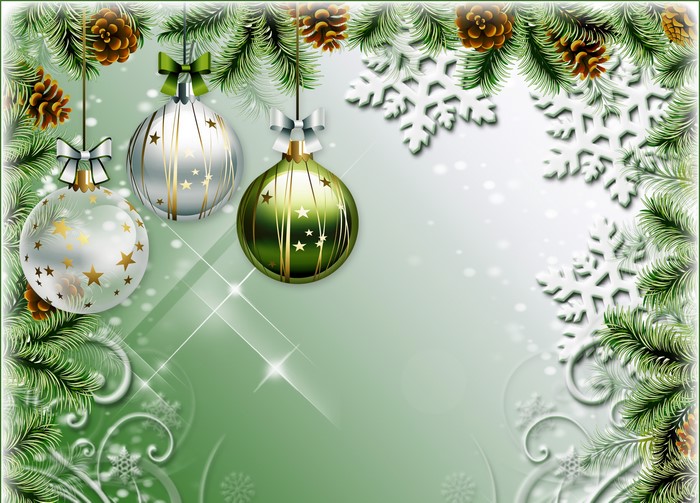 Elegant Christmas Ornaments and Pine Branches