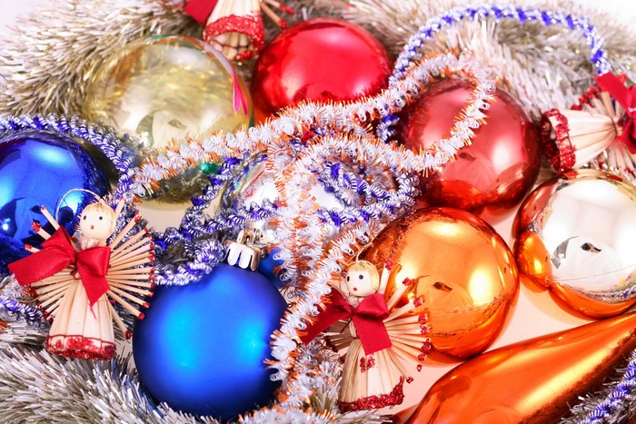 Christmas ornaments and tinsel
