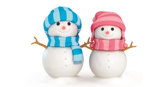 Two snowmen with hats and scarves