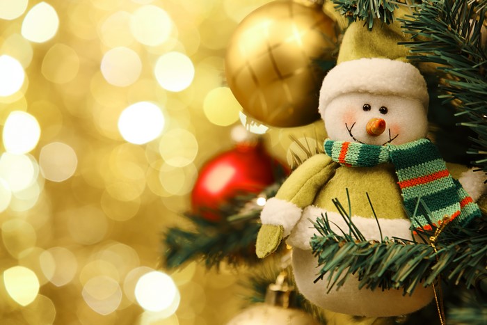Christmas tree with snowman and ornaments