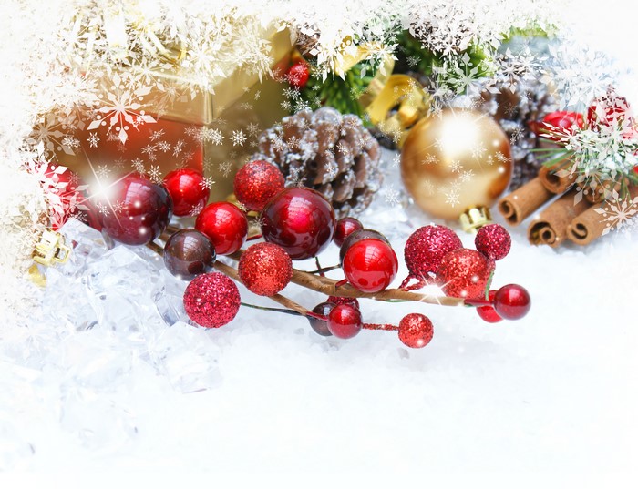 Christmas Decorations with Snowflakes and Pinecones