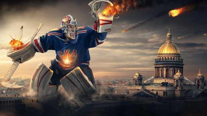 SKA Hockey Goalie Defending Against Meteor Shower
