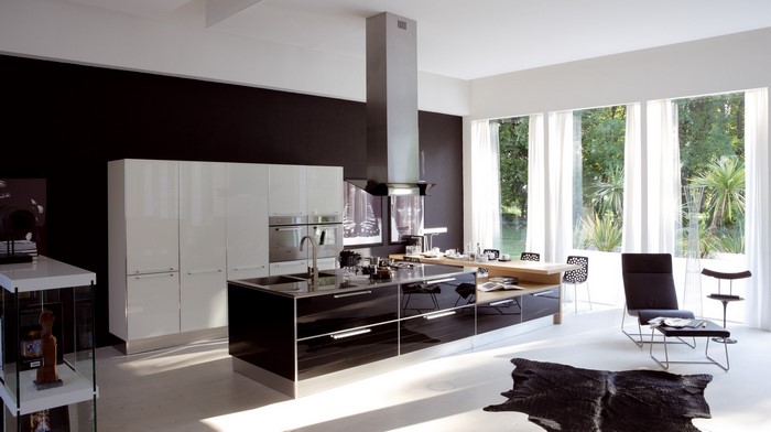 Modern high-tech kitchen with island and seating