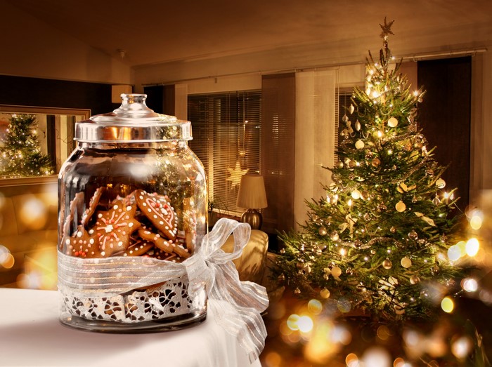 Christmas tree and jar of cookies