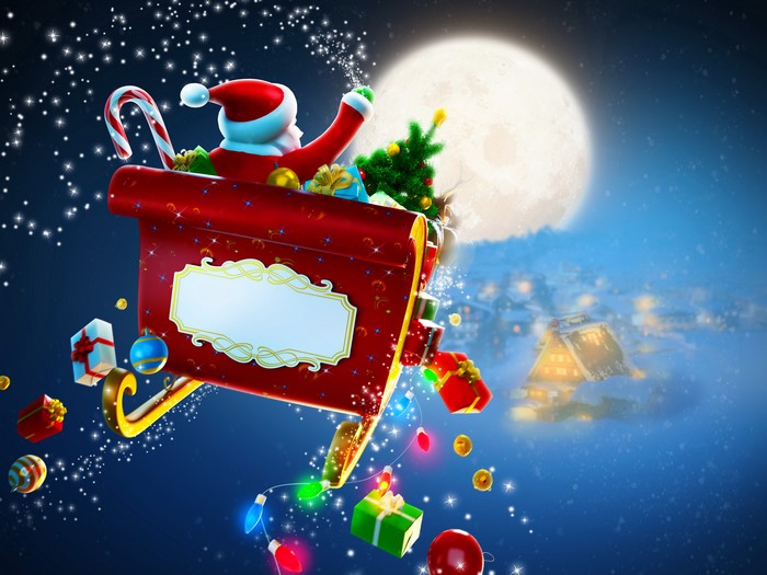 4K Christmas Santa Claus Sled with Gifts