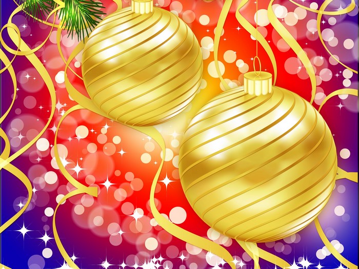 Christmas Ornaments with Ribbons and Pine Branch