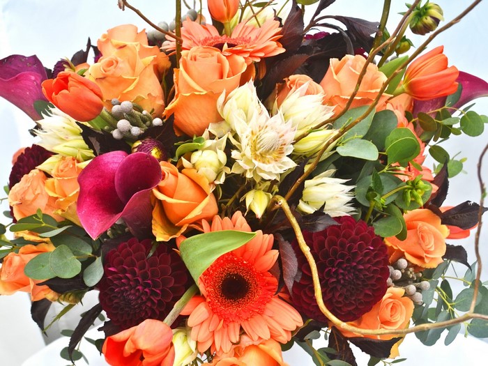 Orange and Burgundy Flower Bouquet