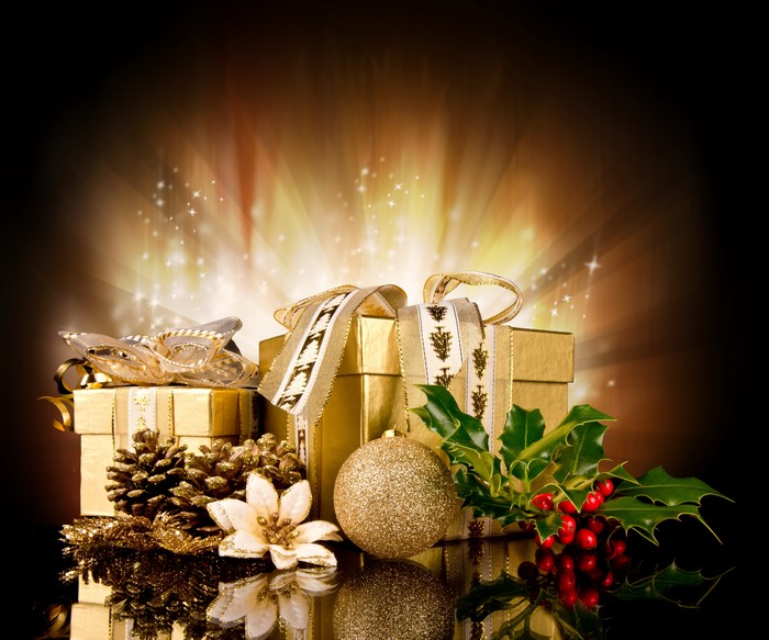 Christmas Gifts with Holly and Pine Cones