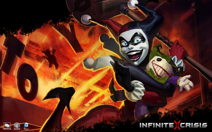 Harley Quinn from Infinite Crisis holding a Joker doll