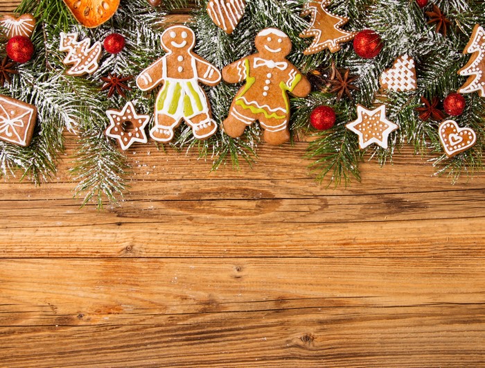 Christmas gingerbread cookies and fir branches