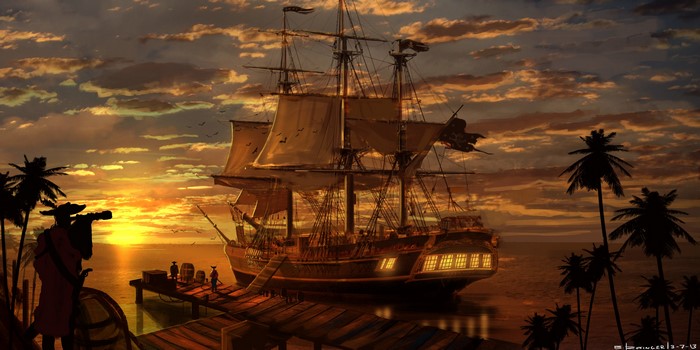 Assassin's Creed 4 Black Flag Ship at Sunset