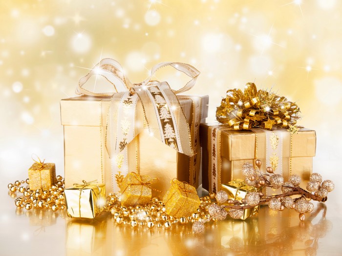 Gold Christmas Gifts with Ornaments and Beads