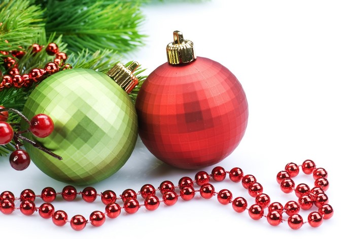 Christmas ornaments and pine branches