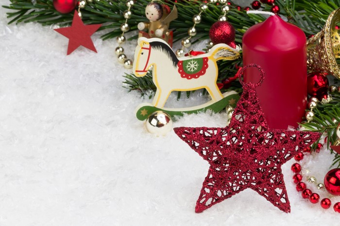 Christmas Decorations with Candle and Ornaments