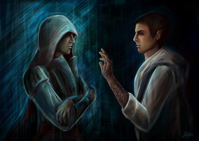 Two men, one in a hood, in Assassin's Creed
