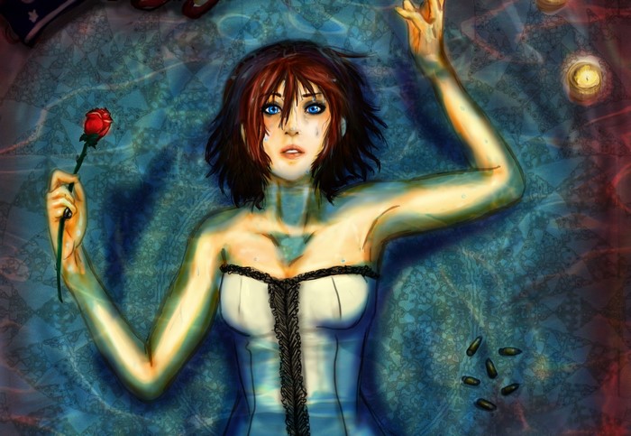 Elizabeth from BioShock Infinite holding a rose