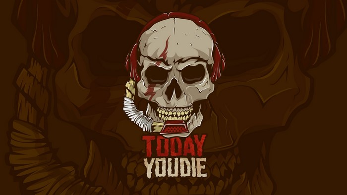 Skull with headphones and rope, "Today YouDie"