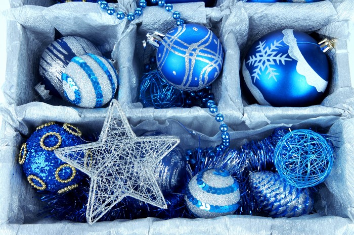 Christmas ornaments in a box