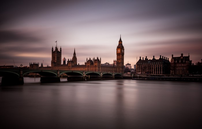 Big Ben and Houses of Parliament over River Thames, London