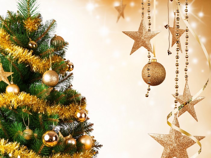 Christmas tree with golden ornaments and stars