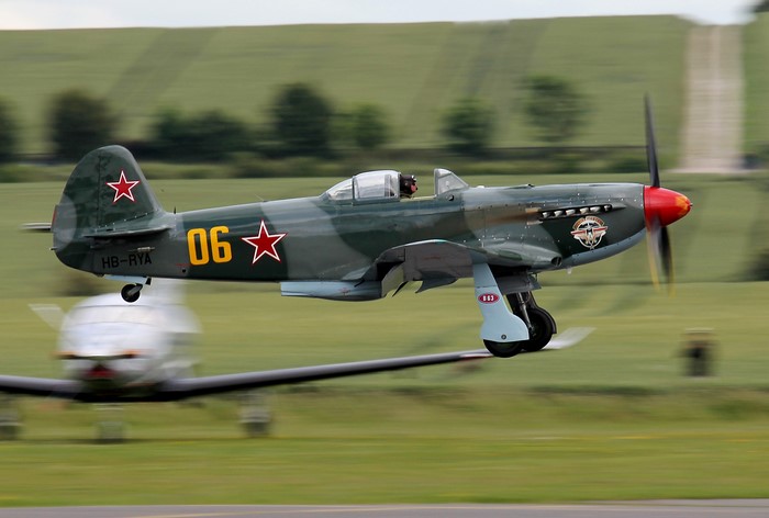 YAK-9UM Soviet Fighter Airplane Taking Off