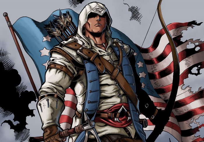 Connor Kenway from Assassin's Creed 3 with American Flag